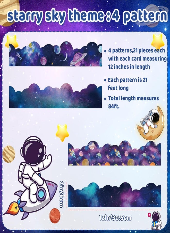VABAMNA Space Bulletin Board Borders, Space Theme Classroom Decorations, 84ft Galaxy Classroom Decor Rocket Starry Sky Scalloped Borders for Teacher Back to School Classroom Door Wall Decor, 4 Patterns - Image 3